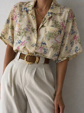 Vintage LizSport Button Down Top Size Large Floral Boho (x)